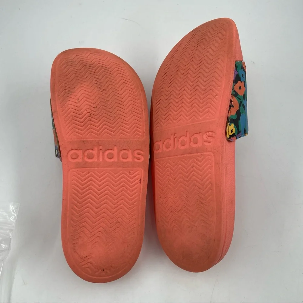 Adidas Kids Adilette Orange & Floral - SZ 3Y - Shower/Pool Slip-On Slide Sandal
